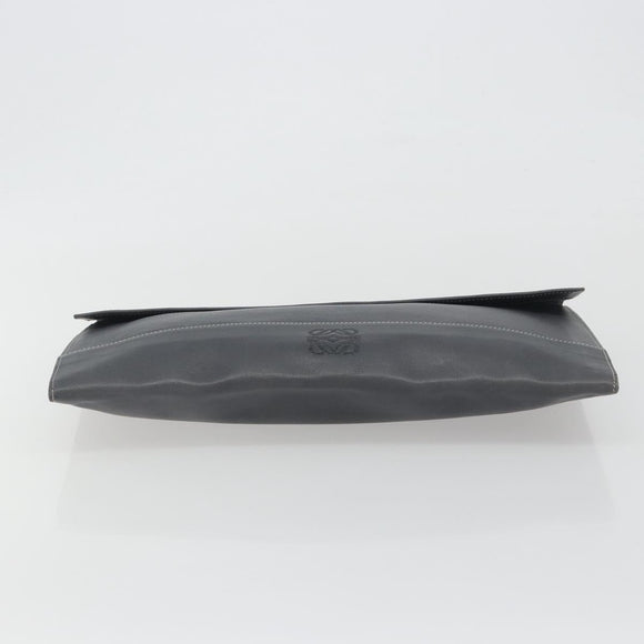 LOEWE Clutch Bag Leather Gray Auth ep15192