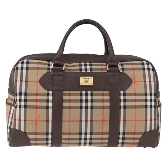 Burberrys Nova Check Boston Bag Canvas Beige Gold Tone Auth ep15193A