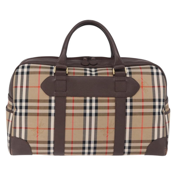 Burberrys Nova Check Boston Bag Canvas Beige Gold Tone Auth ep15193A