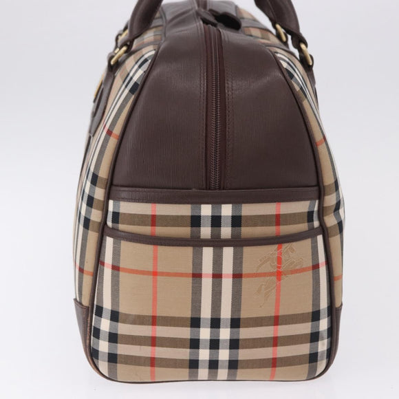 Burberrys Nova Check Boston Bag Canvas Beige Gold Tone Auth ep15193A