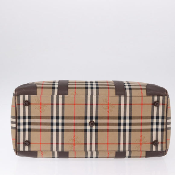 Burberrys Nova Check Boston Bag Canvas Beige Gold Tone Auth ep15193A