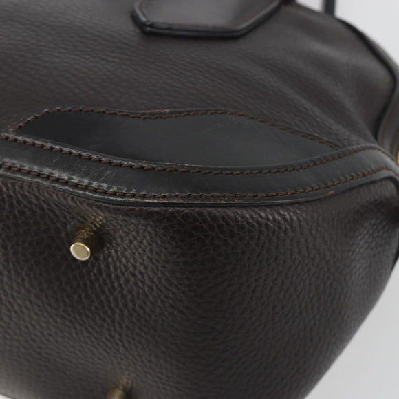 BURBERRY Hand Bag Leather 2way Black Gold Tone Auth ep15195