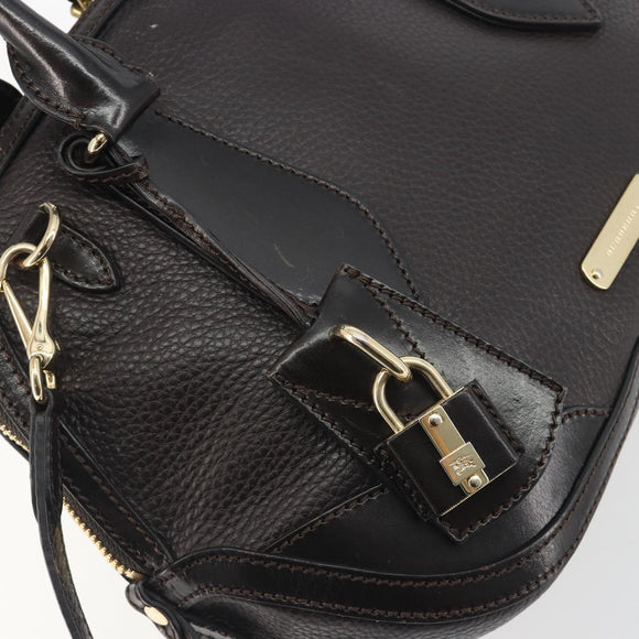 BURBERRY Hand Bag Leather 2way Black Gold Tone Auth ep15195