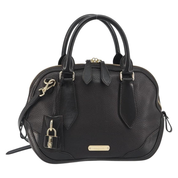 BURBERRY Hand Bag Leather 2way Black Gold Tone Auth ep15195