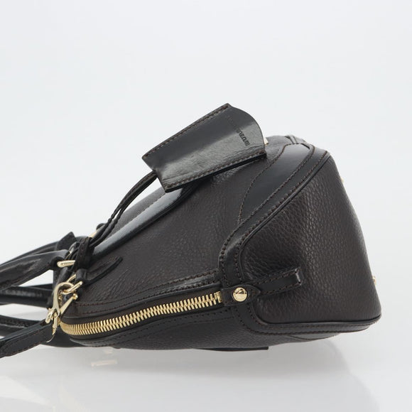 BURBERRY Hand Bag Leather 2way Black Gold Tone Auth ep15195
