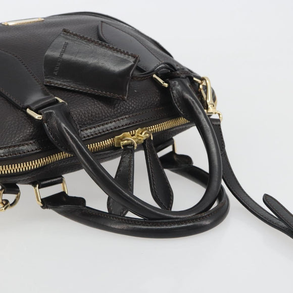BURBERRY Hand Bag Leather 2way Black Gold Tone Auth ep15195