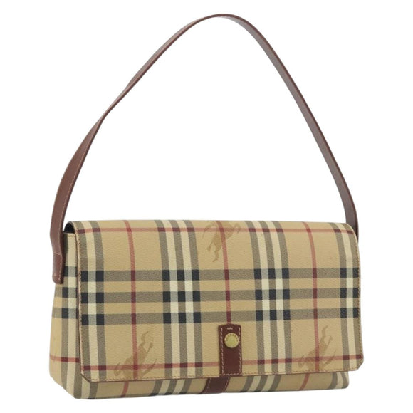 BURBERRY Nova Check Shoulder Bag PVC Leather Beige Gold Tone Auth ep15196A
