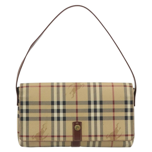 BURBERRY Nova Check Shoulder Bag PVC Leather Beige Gold Tone Auth ep15196A