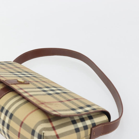 BURBERRY Nova Check Shoulder Bag PVC Leather Beige Gold Tone Auth ep15196A