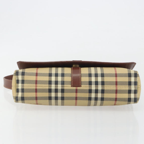 BURBERRY Nova Check Shoulder Bag PVC Leather Beige Gold Tone Auth ep15196A