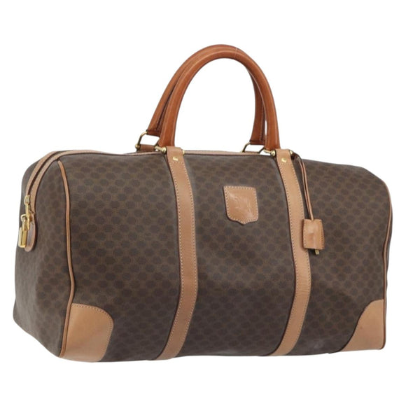 CELINE Macadam Boston Bag PVC Leather Brown Gold Tone Auth ep15198