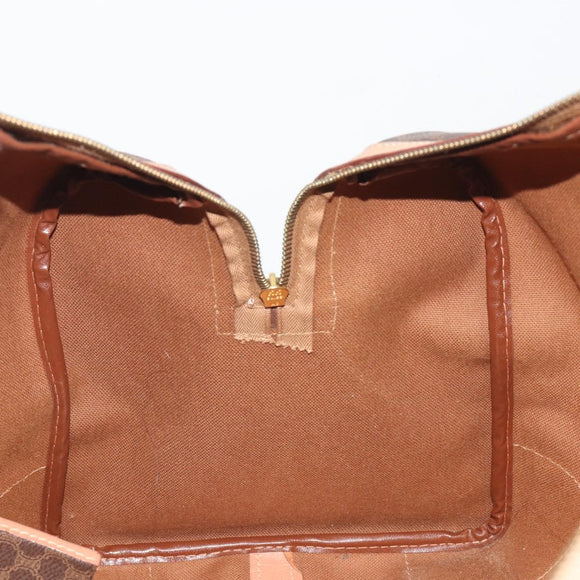 CELINE Macadam Boston Bag PVC Leather Brown Gold Tone Auth ep15198