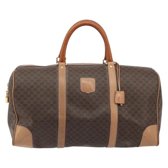 CELINE Macadam Boston Bag PVC Leather Brown Gold Tone Auth ep15198