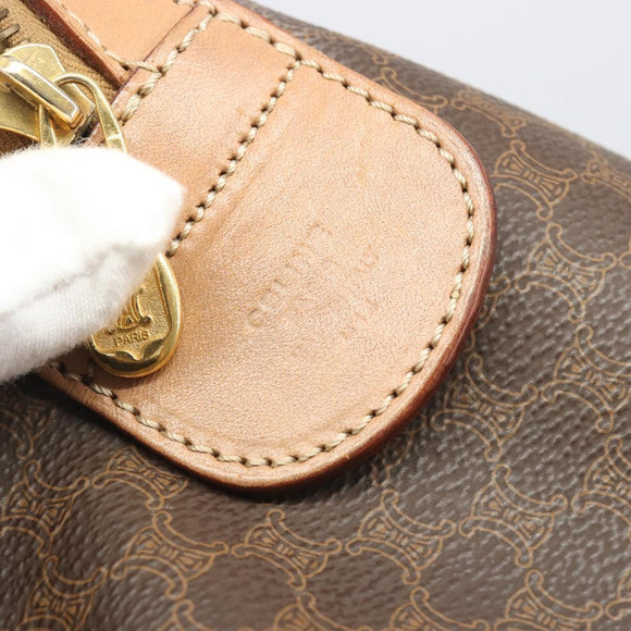 CELINE Macadam Boston Bag PVC Leather Brown Gold Tone Auth ep15198