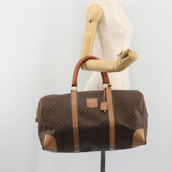 CELINE Macadam Boston Bag PVC Leather Brown Gold Tone Auth ep15198