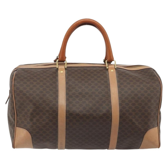 CELINE Macadam Boston Bag PVC Leather Brown Gold Tone Auth ep15198