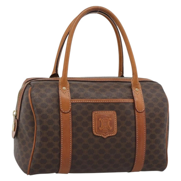 CELINE Macadam Hand Bag PVC Leather Brown Gold Tone Auth ep15199A