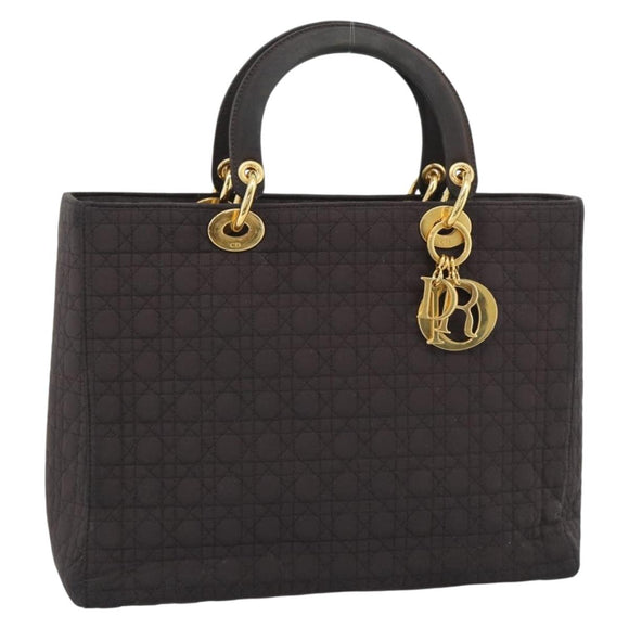 Christian Dior Canage Hand Bag Canvas Black Gold Tone Auth ep15200