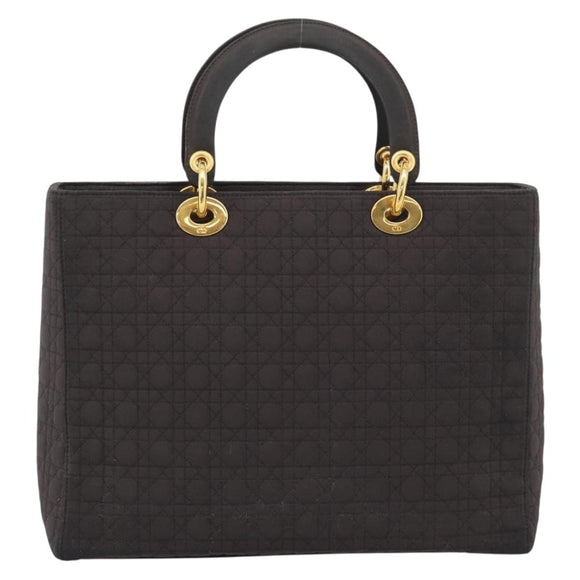 Christian Dior Canage Hand Bag Canvas Black Gold Tone Auth ep15200