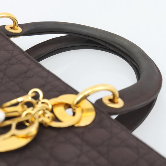Christian Dior Canage Hand Bag Canvas Black Gold Tone Auth ep15200