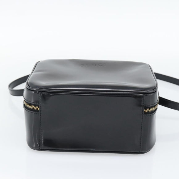 GUCCI Vanity Cosmetic Pouch Patent 2way Black Gold Tone Auth ep15207