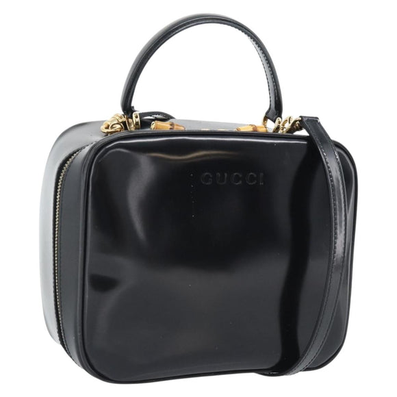 GUCCI Vanity Cosmetic Pouch Patent 2way Black Gold Tone Auth ep15207