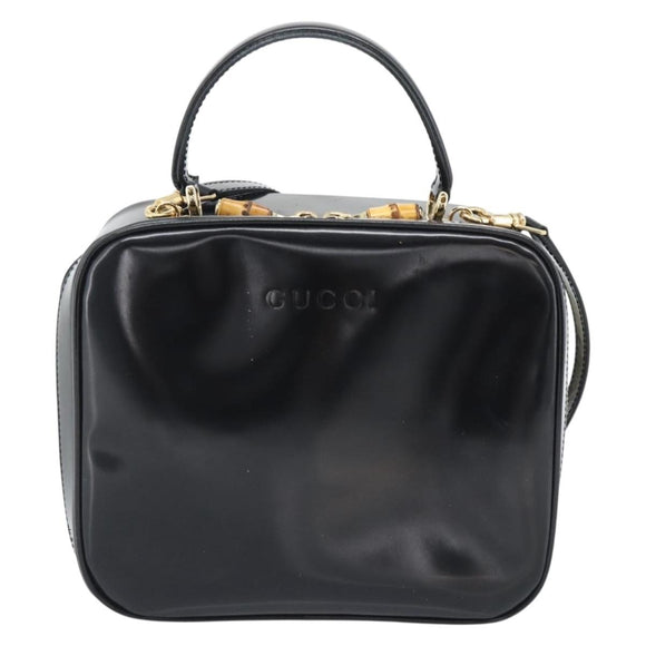 GUCCI Vanity Cosmetic Pouch Patent 2way Black Gold Tone Auth ep15207