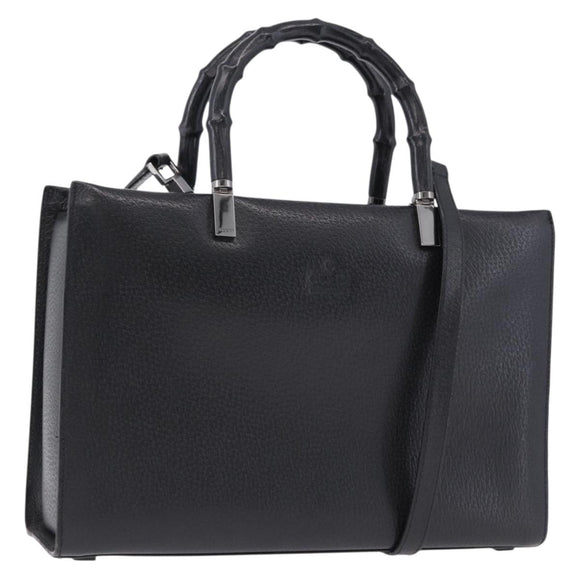 GUCCI Bamboo Hand Bag Leather 2way Black Silver 002 1035 Auth ep15210