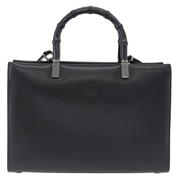 GUCCI Bamboo Hand Bag Leather 2way Black Silver 002 1035 Auth ep15210