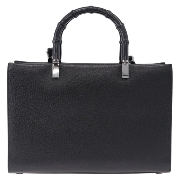 GUCCI Bamboo Hand Bag Leather 2way Black Silver 002 1035 Auth ep15210