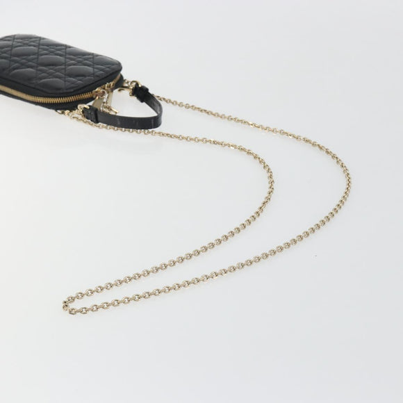 Christian Dior Cannage Phone Holder Chain Shoulder Bag Patent Black Auth ep15212