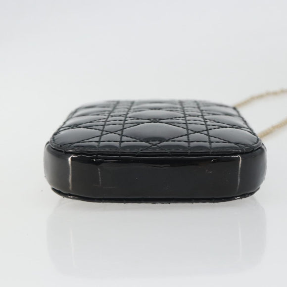 Christian Dior Cannage Phone Holder Chain Shoulder Bag Patent Black Auth ep15212