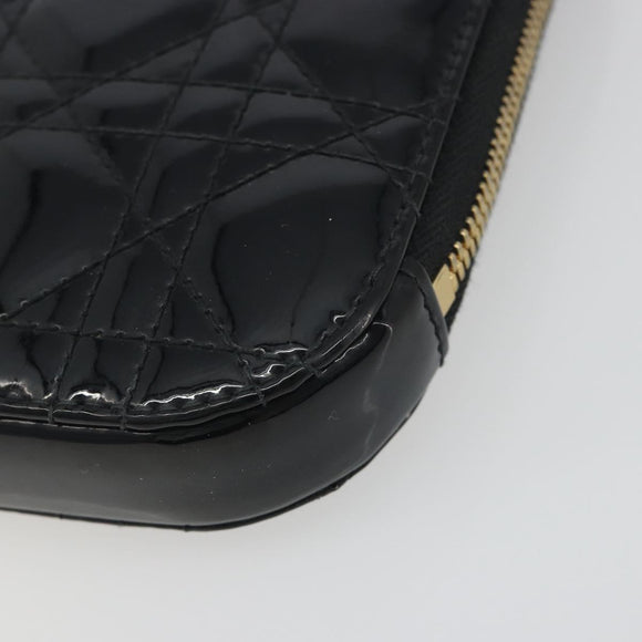 Christian Dior Cannage Phone Holder Chain Shoulder Bag Patent Black Auth ep15212