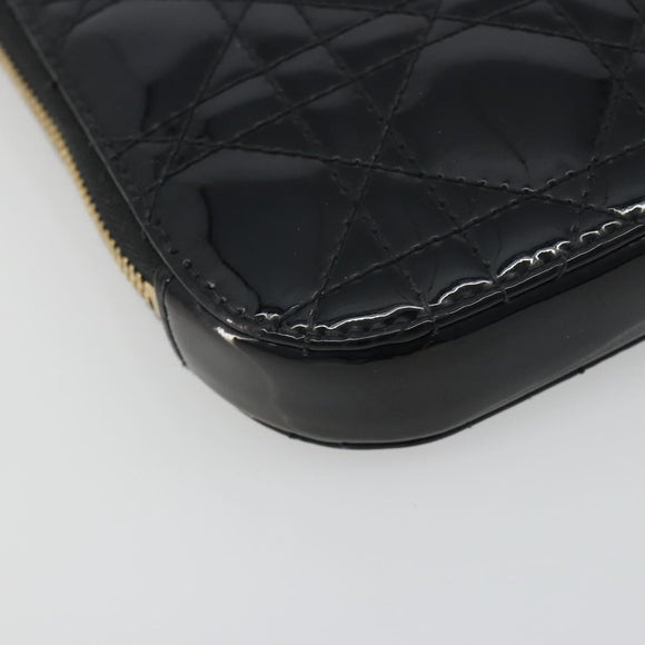 Christian Dior Cannage Phone Holder Chain Shoulder Bag Patent Black Auth ep15212