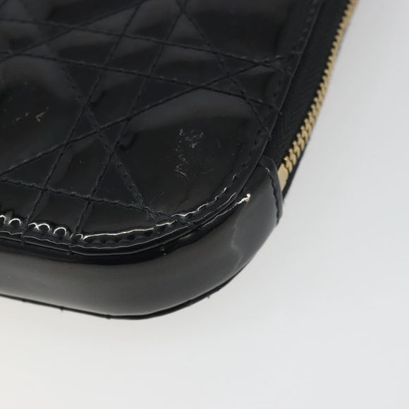 Christian Dior Cannage Phone Holder Chain Shoulder Bag Patent Black Auth ep15212