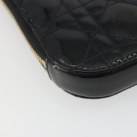 Christian Dior Cannage Phone Holder Chain Shoulder Bag Patent Black Auth ep15212