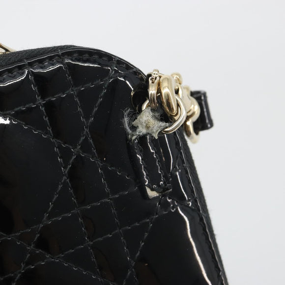 Christian Dior Cannage Phone Holder Chain Shoulder Bag Patent Black Auth ep15212
