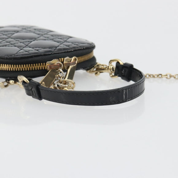 Christian Dior Cannage Phone Holder Chain Shoulder Bag Patent Black Auth ep15212