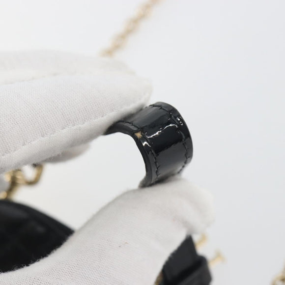 Christian Dior Cannage Phone Holder Chain Shoulder Bag Patent Black Auth ep15212