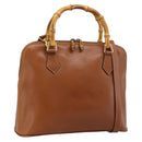 GUCCI Bamboo Hand Bag Leather 2way Brown Gold Tone 000 2214 0289 Auth ep15218-1