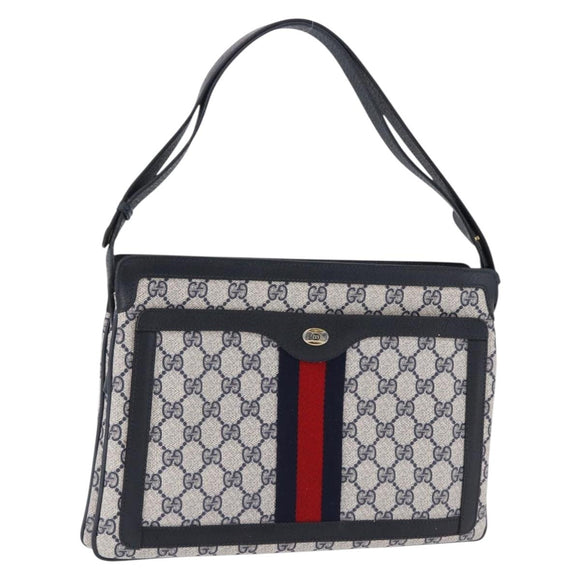 GUCCI GG Supreme Shoulder Bag PVC Leather Navy Gold Tone 14 02 013 Auth ep15220