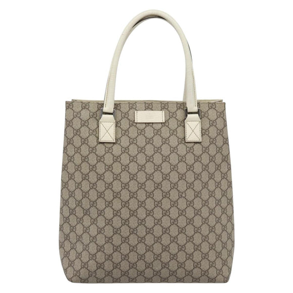GUCCI GG Supreme Tote Bag PVC Leather Beige Silver 131220 Auth ep15221
