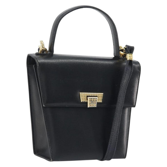 Christian Dior Hand Bag Leather 2way Black Gold Tone Auth ep15222