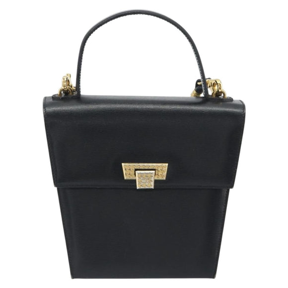 Christian Dior Hand Bag Leather 2way Black Gold Tone Auth ep15222