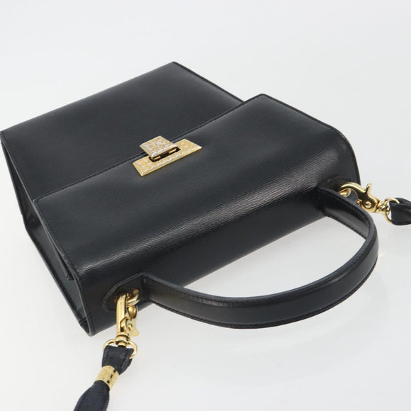 Christian Dior Hand Bag Leather 2way Black Gold Tone Auth ep15222