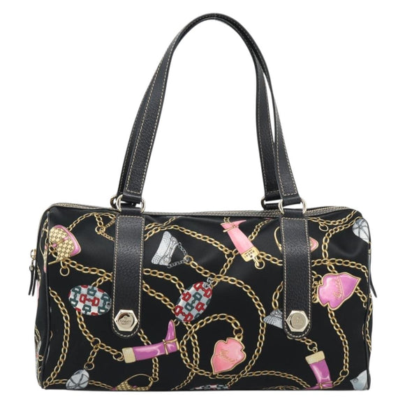 GUCCI Hand Bag Satin Black Gold Tone 154180 Auth ep15224V