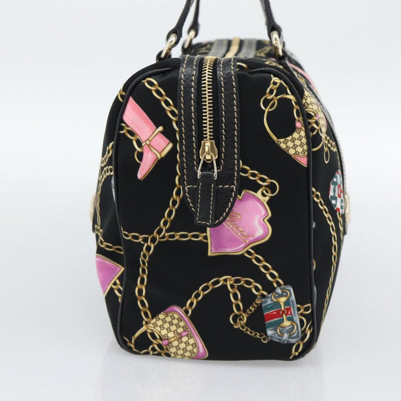 GUCCI Hand Bag Satin Black Gold Tone 154180 Auth ep15224V