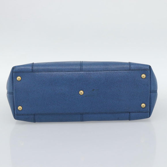 FENDI Tote Bag Leather Blue Gold Tone 8BR662 Auth ep15227