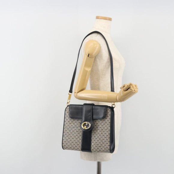 GUCCI Micro GG Canvas Shoulder Bag Navy Gold Tone Auth ep15230