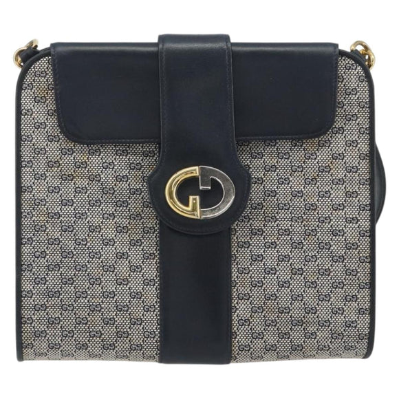 GUCCI Micro GG Canvas Shoulder Bag Navy Gold Tone Auth ep15230